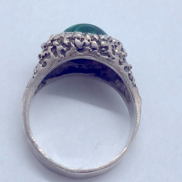VTG Brutalist Silver w/Malachite ring size 11 - Picture 2 of 4
